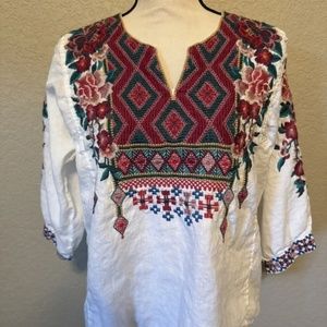 Johnny Was Size XL Small Annaliese Boxy Peasant Blouse Short Sleeves NWOT